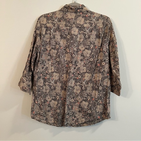 Women’s Woolrich tan floral button down quarter sleeve blouse size small S - Picture 4 of 4